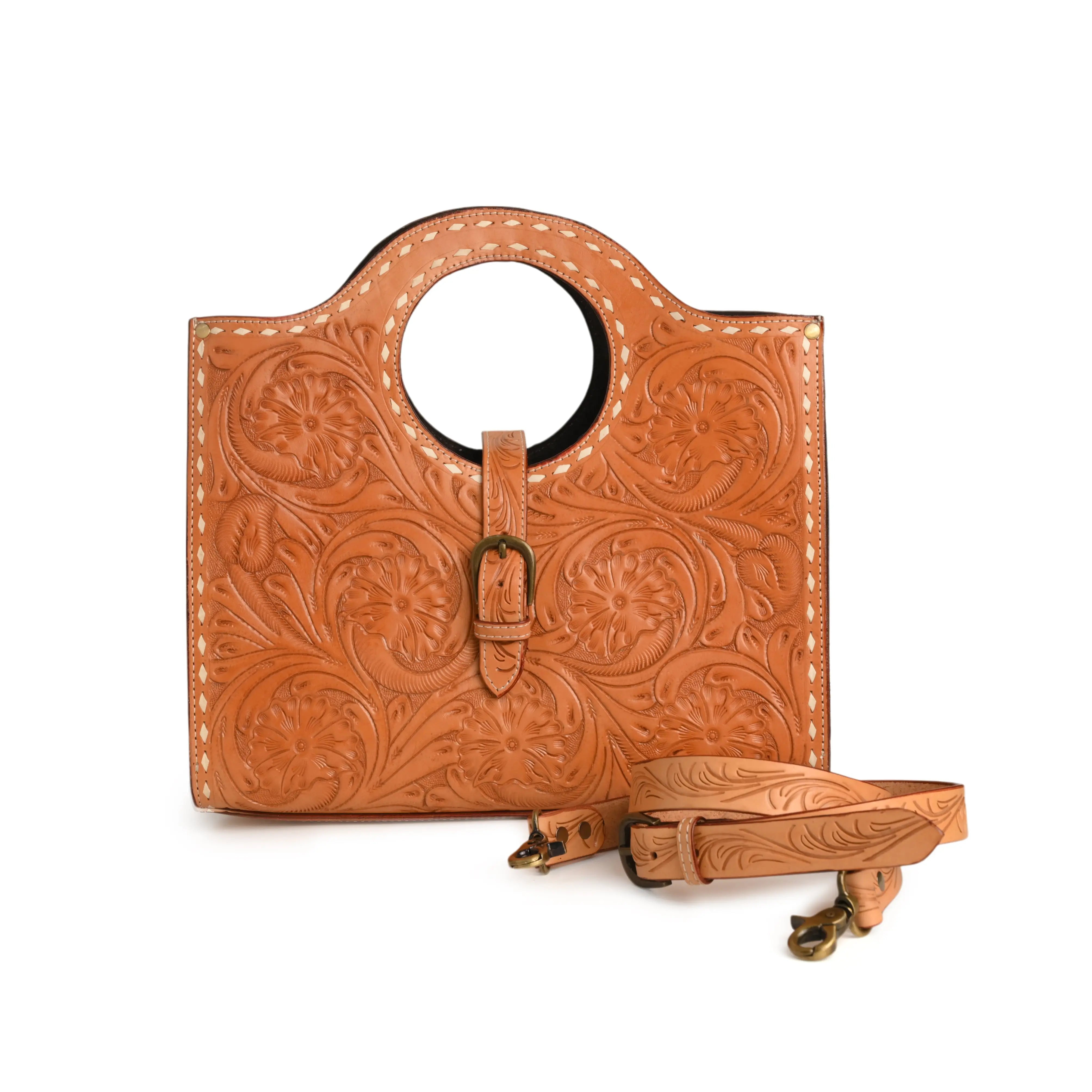 Hand Tooled Handbag Genuine Leather Western Crossbody Handbag - abitoamerica